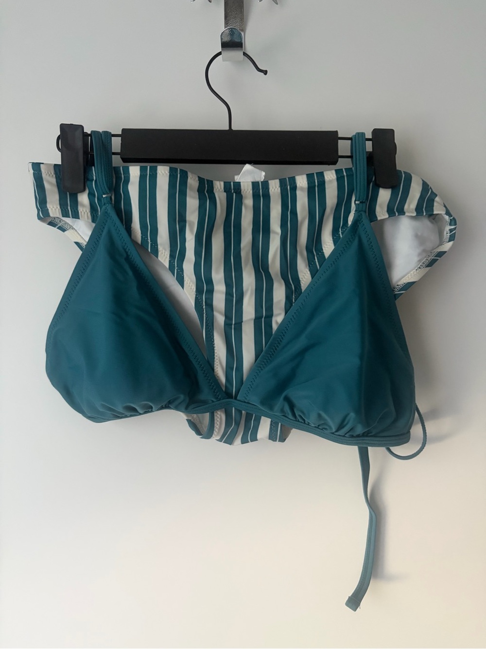 Old Navy Teal Triangle Bikini with Striped Bottoms - M - Y2K
